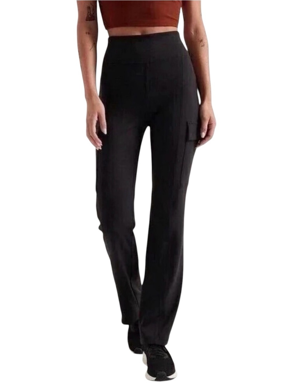 Athleta Black Cargo Pants | Delancey Straight Leg High Waist | Large Tall NWOT